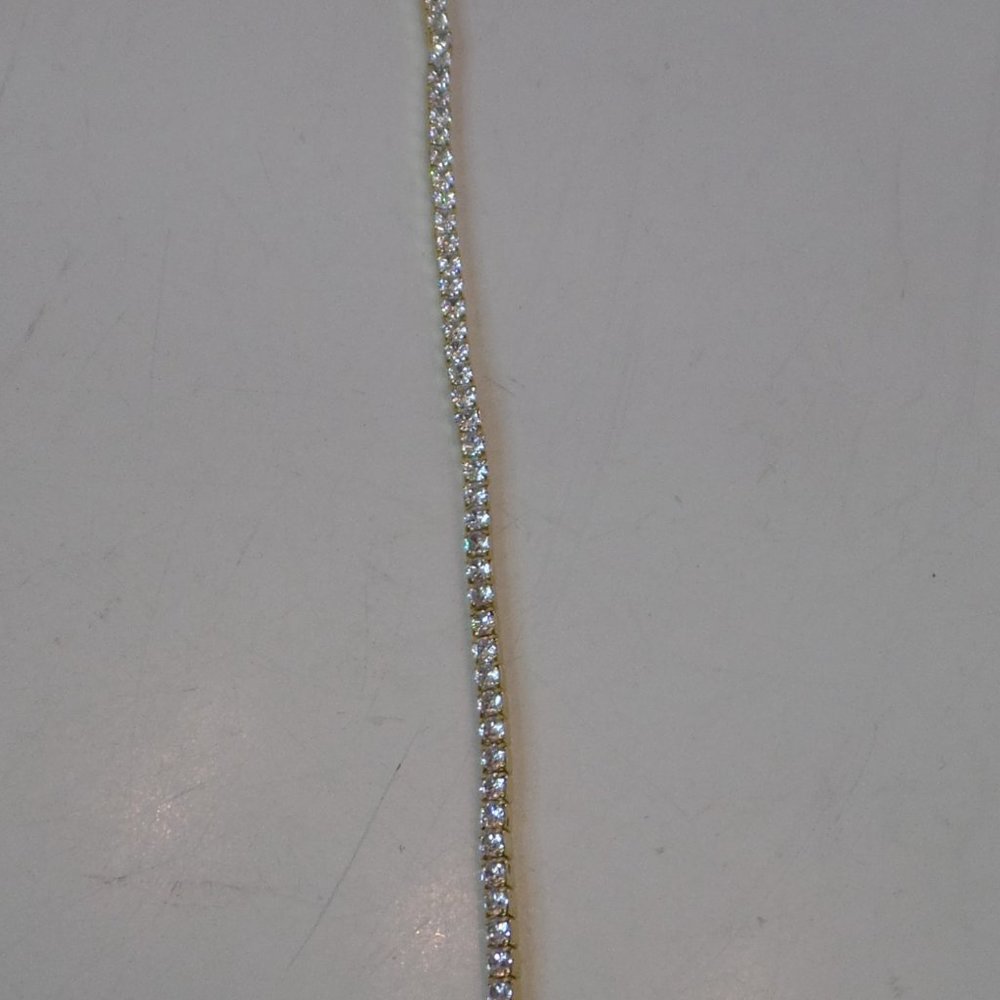 Worn 1X Unbranded Goldtone & CZ Bling Necklace "Y" Adj 15"  Tail  6.5" Beautiful - Picture 6 of 9